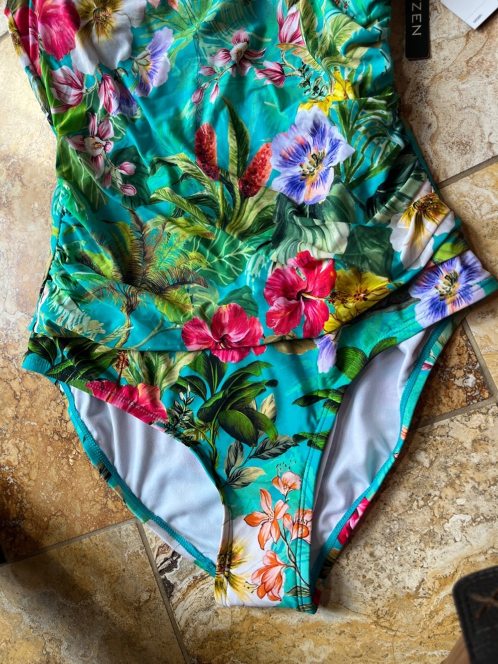 Jantzen Teal Tropical Floral One-Piece Swimsuit - Picture 4 of 5